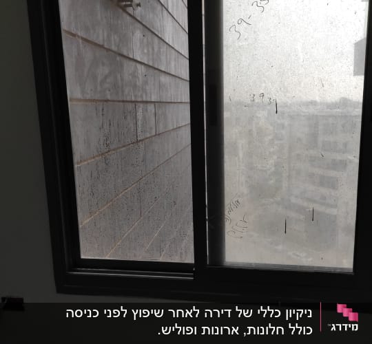 חלון מלוכלך עם כתמים ואבק